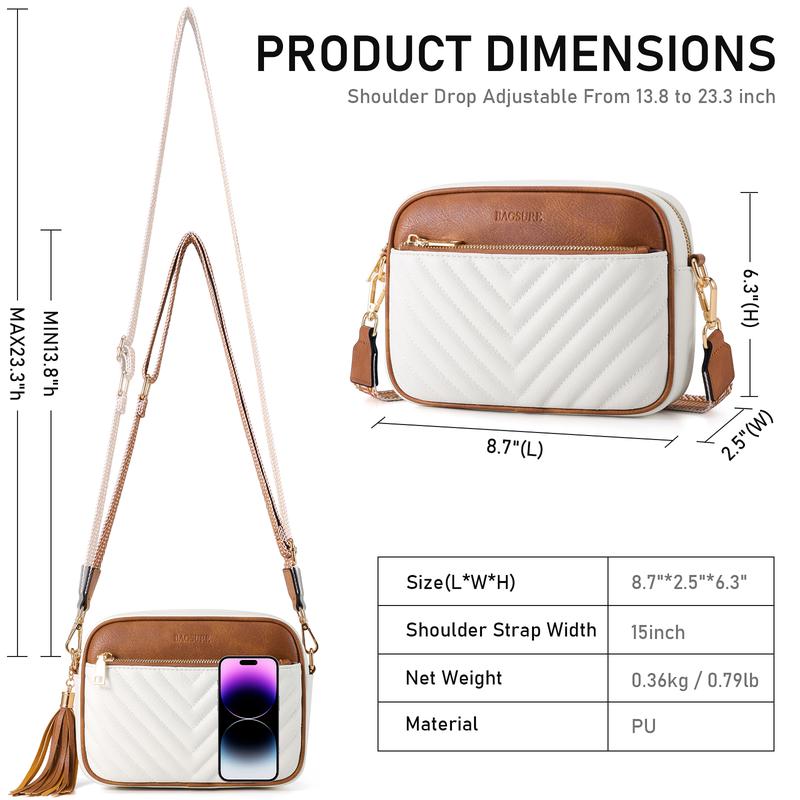 Crossbody Bags for Women, Shoulder Handbags with Two Adjustable Wide Strap, Quilted Crossbody Purses for Women