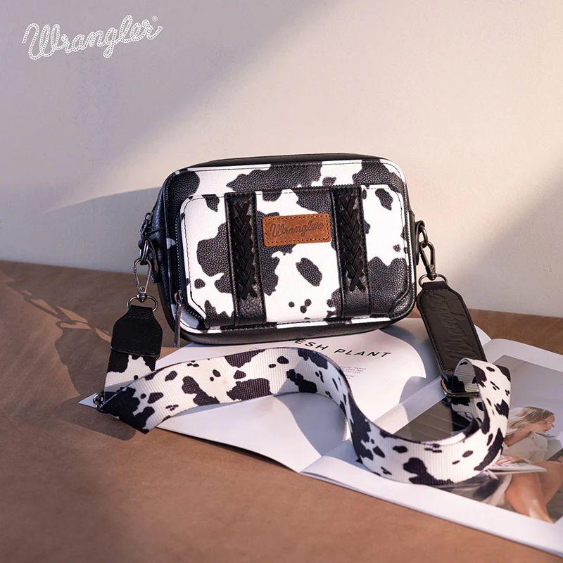 Wrangler Cow Print Crossbody Purse With Wallet Compartment