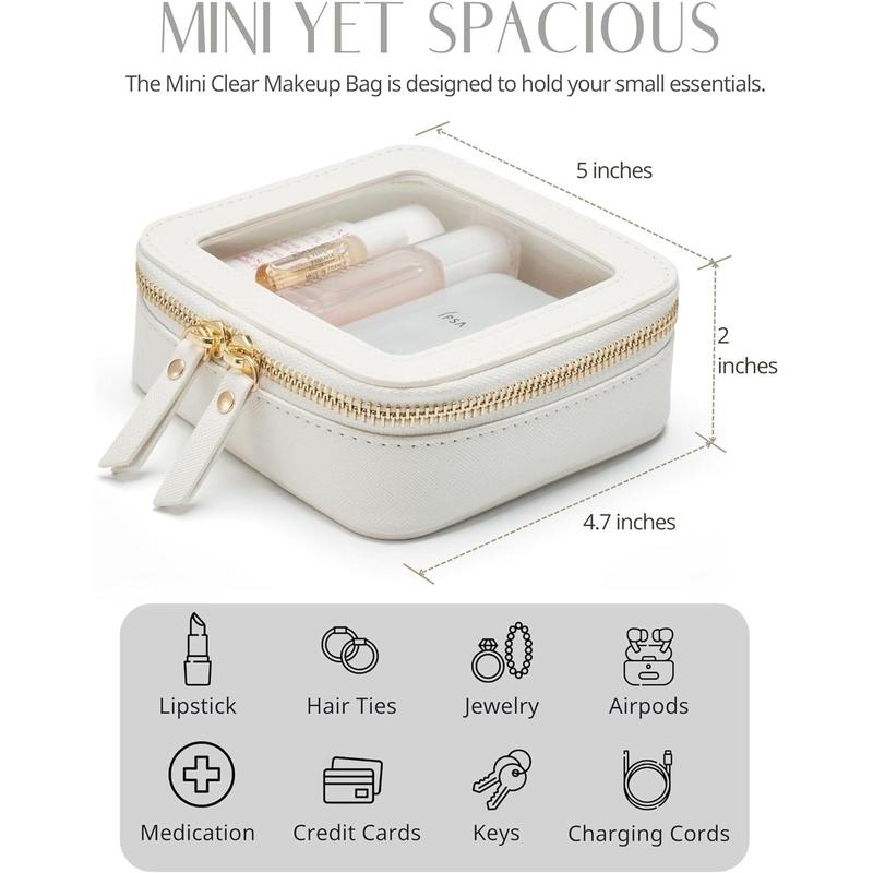 Small Cosmetic Bag for Purse Mini Makeup Bag for School Cute Clear Make Up Pouch for Travel Tiny Leather White Make Up Organizer Case for Backcount Toiletry Bag Waterproof Square Pouch with Zipper