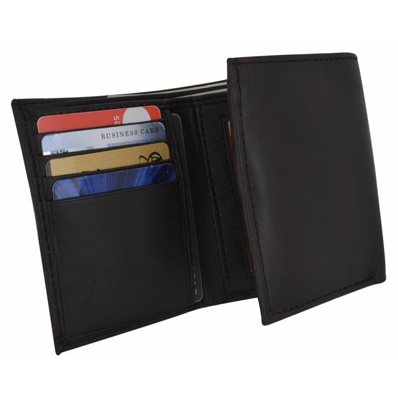 Men's Genuine Leather Trifold Wallet Brown 8 Credit Card slots ID window