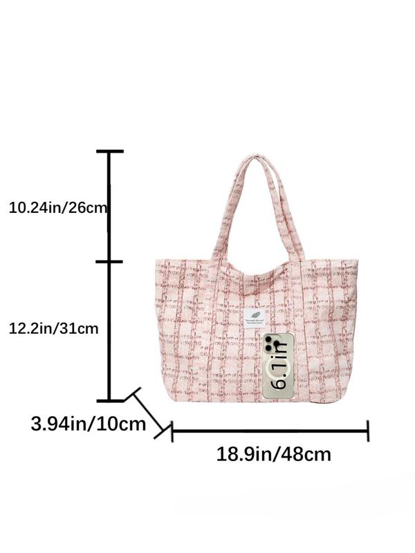 Women's Cute Cherry & Plaid Pattern Tote Bag, Casual Large Capacity Shoulder Bag for Daily Used, Trendy All-match Bag for Teen Girl & Women & College Student