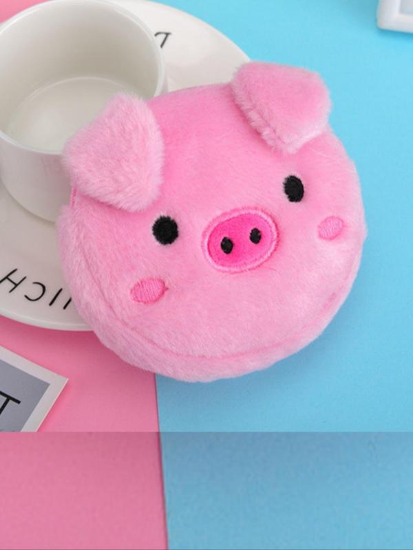 Cute Cartoon Piggy Shaped Design Plush Zipper Wallet, Fluffy Money Clip for Women & Girls, Casual Trendy Versatile High-quality Daily Bag for Birthday Gift