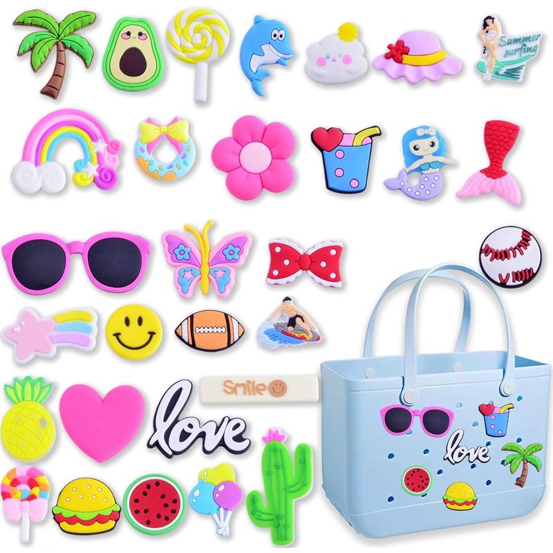 DIY Charms for Bogg Bag 30pcs Charms for Bogg Bag Accessories Letters Baseball Beach Charms for Bogg Bag Cute Decoration Bag Charms for Bogg Bag Rubber Tote Beach Bags