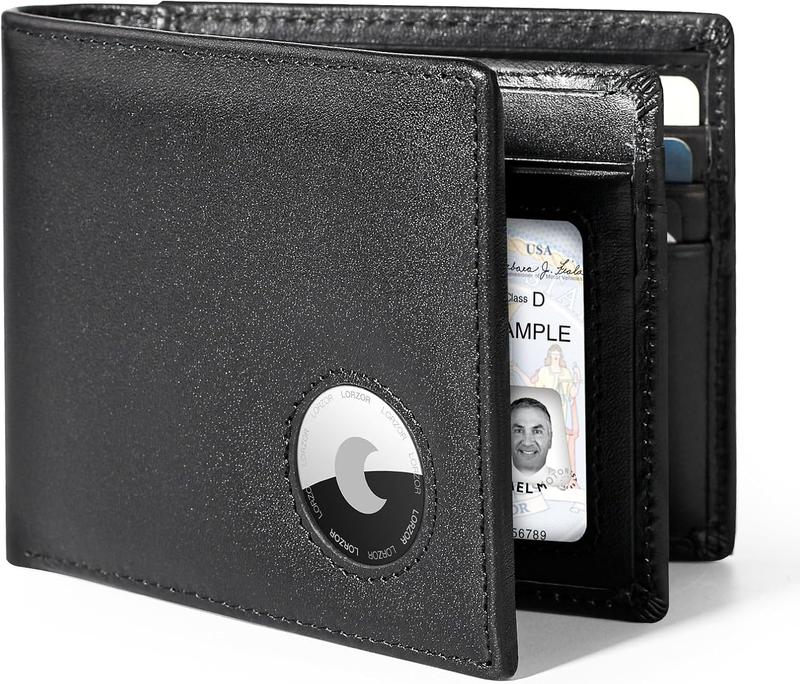 AirTag Wallet, Genuine Leather Mens Wallet for AirTag Men's Leather Wallet RFID Blocking Wallet Slim With ID Window and 12 Cards Holders Gift Box, Airtag Not Included