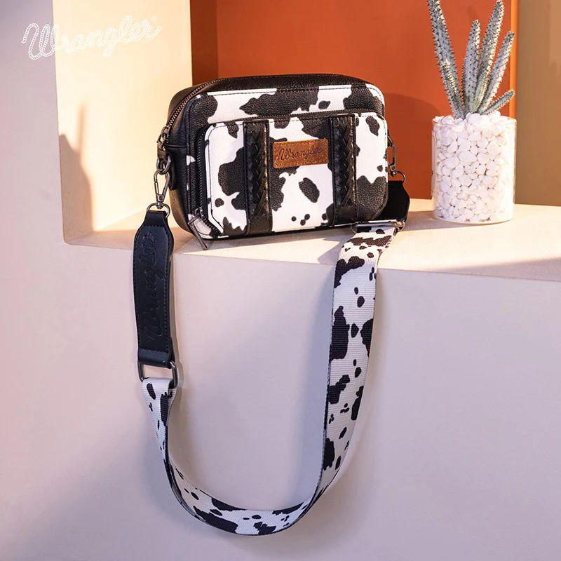 Wrangler Cow Print Crossbody Purse With Wallet Compartment