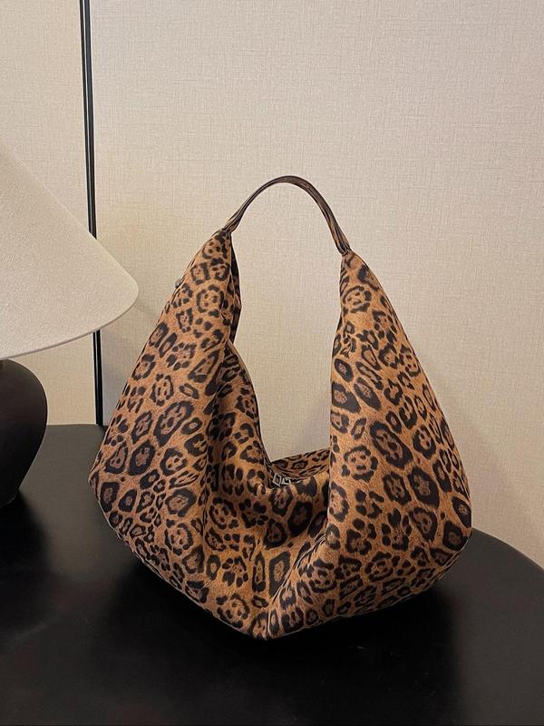 Fashion Leopard Pattern Hobo Bag, Casual Large Capacity Shoulder Bag for Women, Trendy All-match Bag for Daily Use