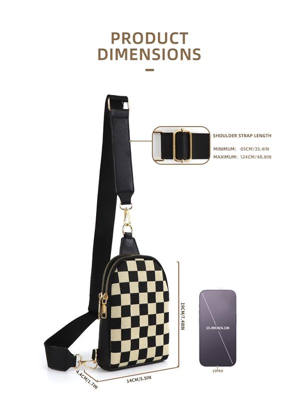 Checkerboard Pattern Fanny Pack, Fashionable PU Leather Sling Bag for Women, Casual Versatile Zipper Crossbody Purse with Detachable Strap for Travel & Gifts