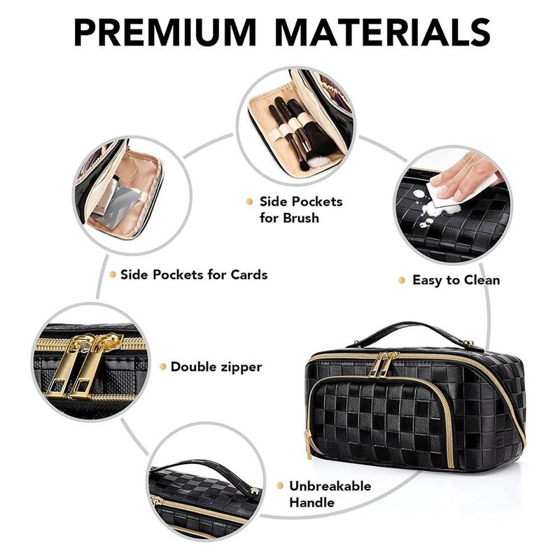 Large Capacity Cosmetic Bag, 1 Count Portable PU Leather Waterproof Makeup Bag with Dividers & Handle, Cosmetic Storage Bag for Travel, Makeup Organizer Pouch