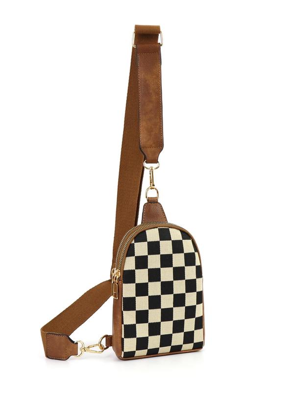 Checkerboard Pattern Fanny Pack, Fashionable PU Leather Sling Bag for Women, Casual Versatile Zipper Crossbody Purse with Detachable Strap for Travel & Gifts