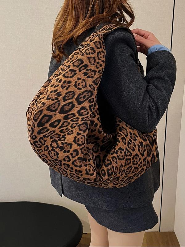 Fashion Leopard Pattern Hobo Bag, Casual Large Capacity Shoulder Bag for Women, Trendy All-match Bag for Daily Use