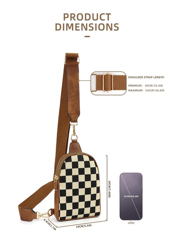 Checkerboard Pattern Fanny Pack, Fashionable PU Leather Sling Bag for Women, Casual Versatile Zipper Crossbody Purse with Detachable Strap for Travel & Gifts