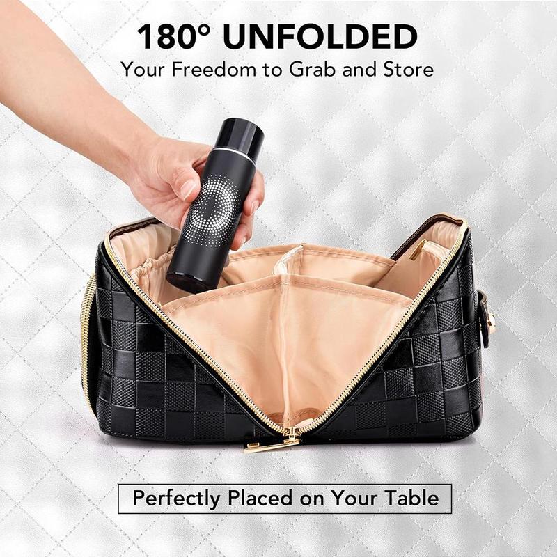 Large Capacity Cosmetic Bag, 1 Count Portable PU Leather Waterproof Makeup Bag with Dividers & Handle, Cosmetic Storage Bag for Travel, Makeup Organizer Pouch