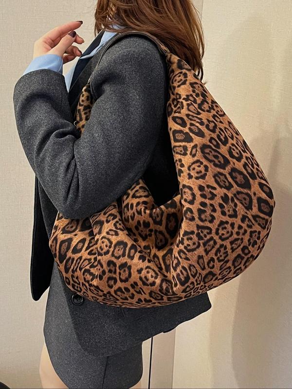 Fashion Leopard Pattern Hobo Bag, Casual Large Capacity Shoulder Bag for Women, Trendy All-match Bag for Daily Use