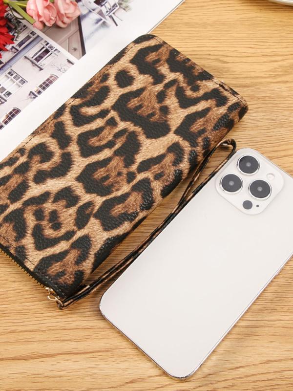 Women's Leopard Pattern Long Wallet, Fashionable Zipper Design Pu Leather Wallet for Daily Used, Vintage All-match Clutch Bag