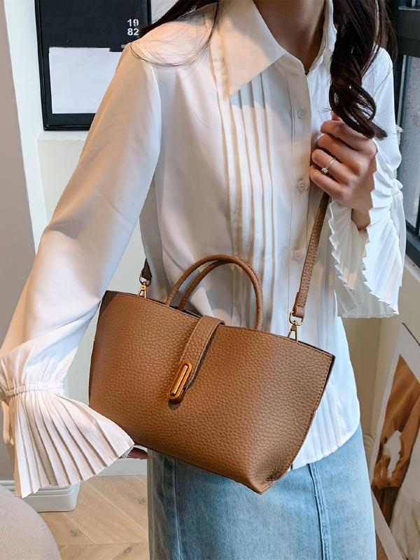 Women's Solid Color Textured Design Shoulder Bag, Fashionable PU Leather Crossbody Bag for Daily Used, Casual Trendy Versatile High-quality Daily Commuting Bag