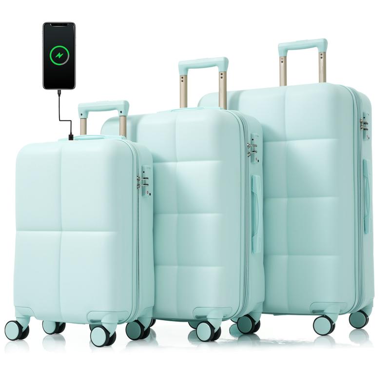 Merax Luggage Set of 3, 20-inch with USB Port, Airline Certified Carry-on Luggage with Cup Holder, ABS Hard Shell Luggage