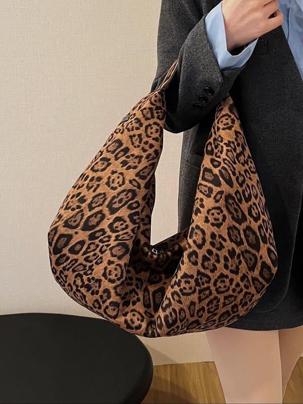 Fashion Leopard Pattern Hobo Bag, Casual Large Capacity Shoulder Bag for Women, Trendy All-match Bag for Daily Use