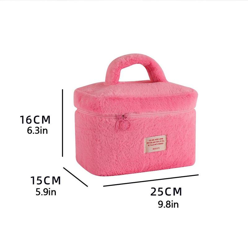 Solid Color Plush Zipper Makeup Bag, 1 Count Large Capacity Toiletry Bag, Cosmetic Storage Bag, Versatile Storage Bag for Home & Travel