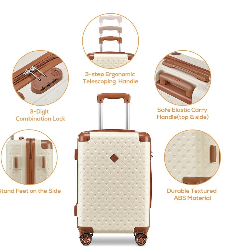 3-Piece Carry-on Luggage Set with Swivel Wheel Combination Lock Lightweight Hard Shell Set-Beige