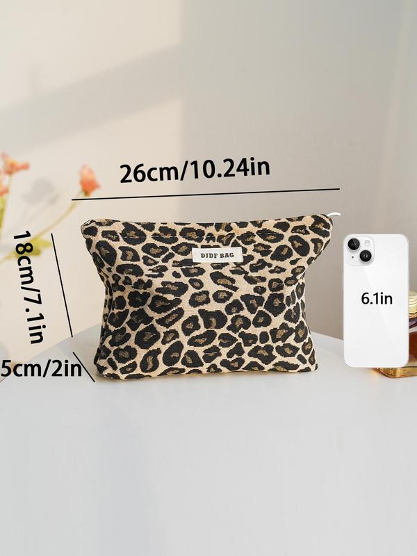 Leopard Pattern Large Capacity Cosmetic Storage Bag, Portable Zipper Makeup Organizer Pouch, Versatile Storage Bag for Travel & Daily Use