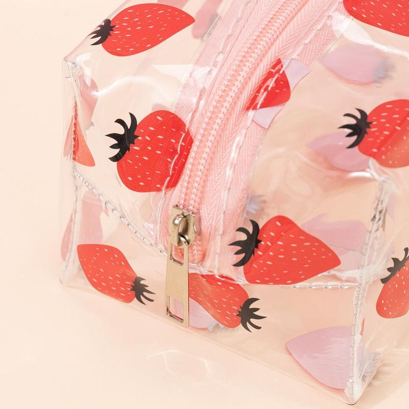 Fruit Pattern Clear Zip Makeup Bag, Portable Cosmetic Storage Bags, Multi-use Organizer Pouch for Women and Girls