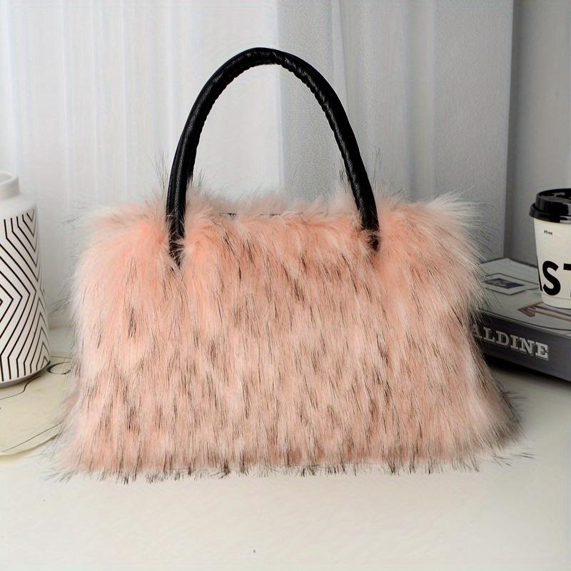 Luxury Faux Fur Tote Bag, Y2K Plush Shoulder Bag, Women's Fashion Furry Handbag & Purse