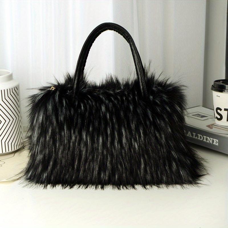 Luxury Faux Fur Tote Bag, Y2K Plush Shoulder Bag, Women's Fashion Furry Handbag & Purse