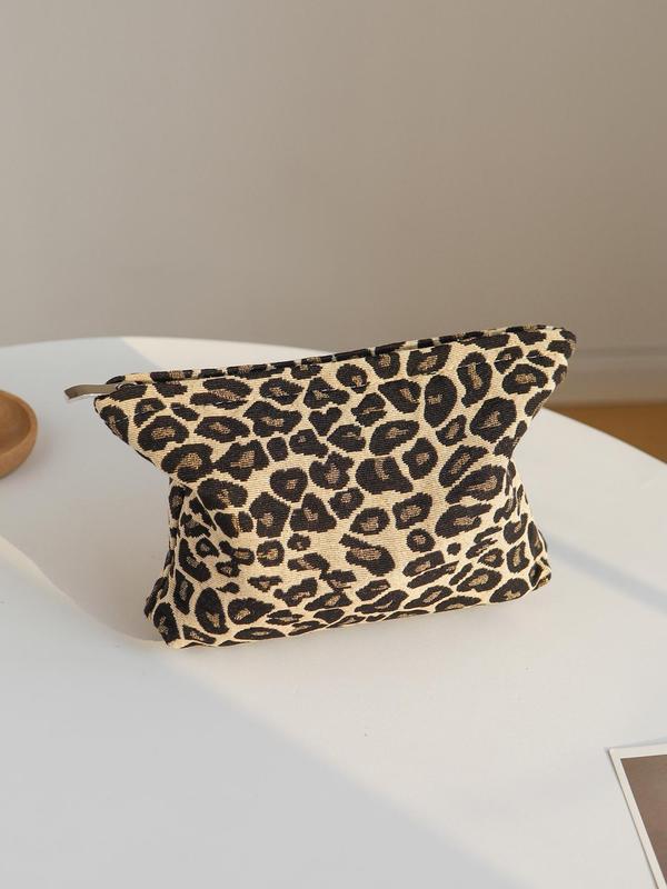 Leopard Pattern Large Capacity Cosmetic Storage Bag, Portable Zipper Makeup Organizer Pouch, Versatile Storage Bag for Travel & Daily Use