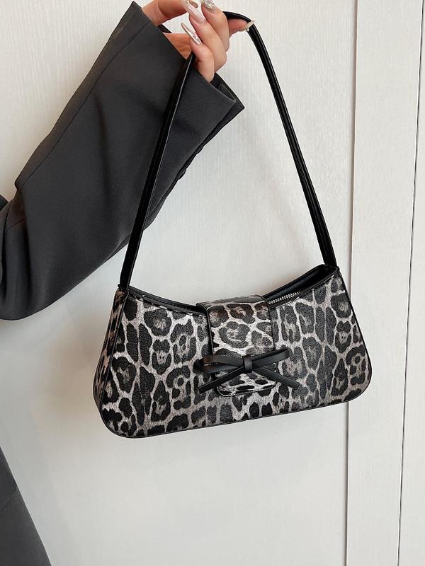 Fashion Leopard Pattern Shoulder Bag, 2024 New Style Casual Versatile Zipper Shoulder Bag for Women, Trendy All-match Commuter Bag for Daily Used