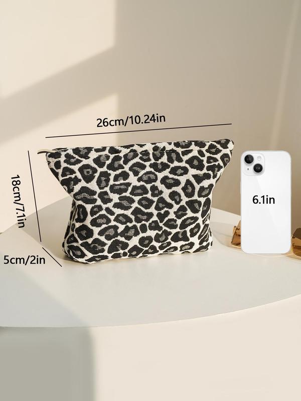 Leopard Pattern Large Capacity Cosmetic Storage Bag, Portable Zipper Makeup Organizer Pouch, Versatile Storage Bag for Travel & Daily Use