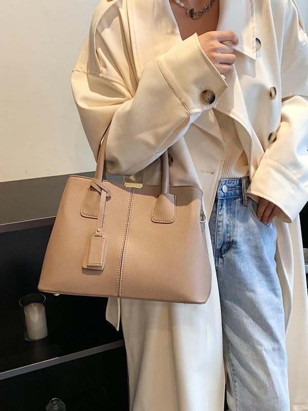 Women's Solid Color Handbag, Fashionable PU Leather Shoulder Bag for Daily Used, Casual Trendy Versatile High-quality Daily Commuting Bag, Girl Fashionable Shopping Bag