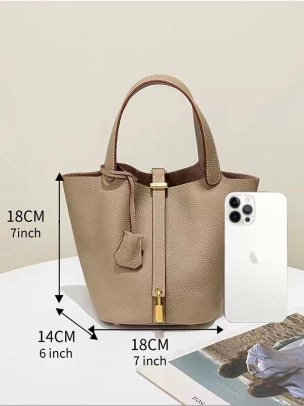 [Black Friday Sales]Women's Fashionable Plain Color Leather Bag, Casual Versatile Handbag with Lock Design, Trendy All-match Handbag for Daily Use