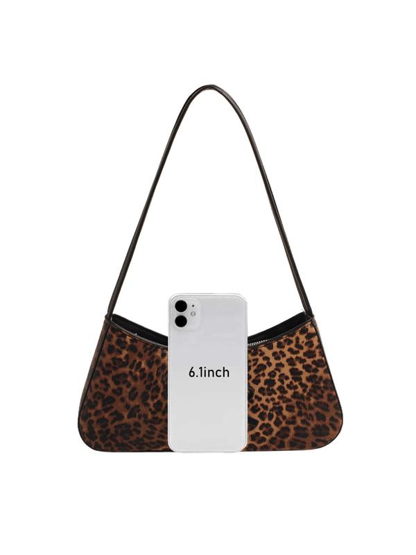 Fashion Leopard Pattern Shoulder Bag, 2024 New Style Casual Versatile Zipper Shoulder Bag for Women, Trendy All-match Commuter Bag for Daily Used