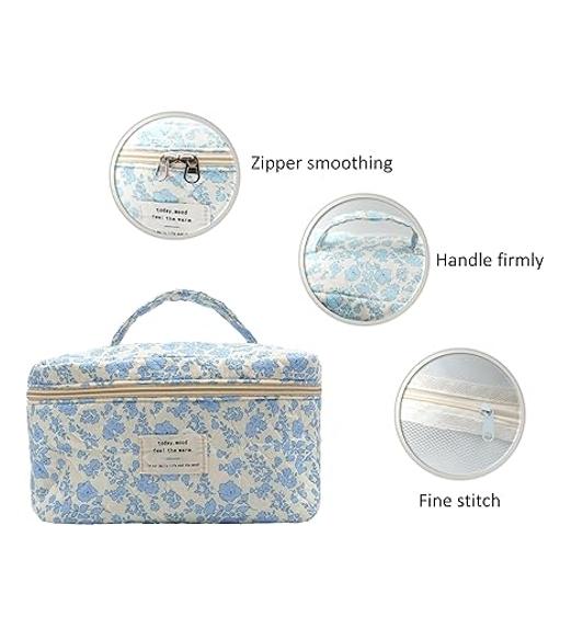 3 PCS Cute Cotton Cosmetic Bag Set, Floral Coquette Aesthetic Toiletry Bag, Fashion Makeup Bag for Women