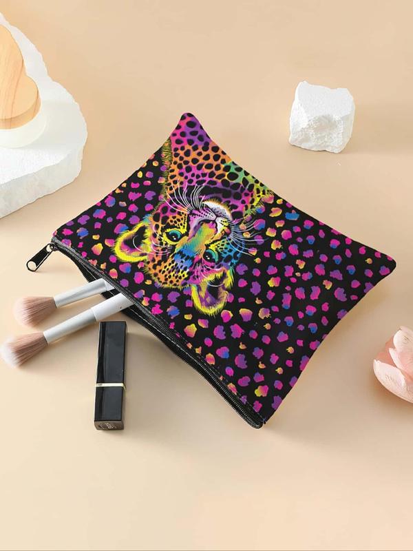 Tiger Pattern Makeup Bag, Colorblock Print Zipper Makeup Bag, Multifunctional Storage Bag, Travel Makeup Bag for Women & Girls