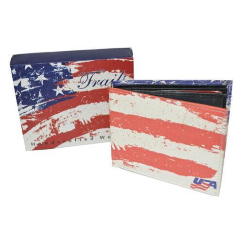 Leatherboss Men Exotic Patriotic USA American Flag Wallet with printed gift box