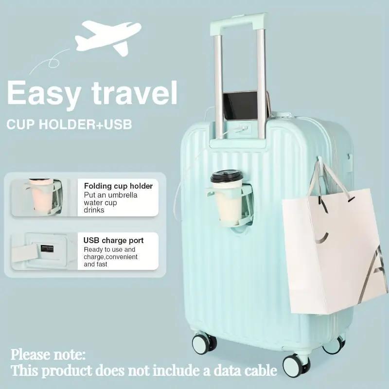 Versatile Travel Luggage for 2024: Equipped with USB Charging, Insulated Cup Holder, Sturdy Hook, and a Durable ABS+PC Shell for All Your Travel Needs