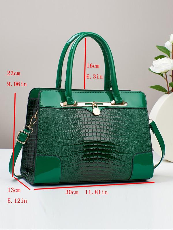 Women's Fashion Crocodile Embossed Handbag, Casual Large Capacity Zipper Crossbody Bag, Versatile Handbag for Daily Use