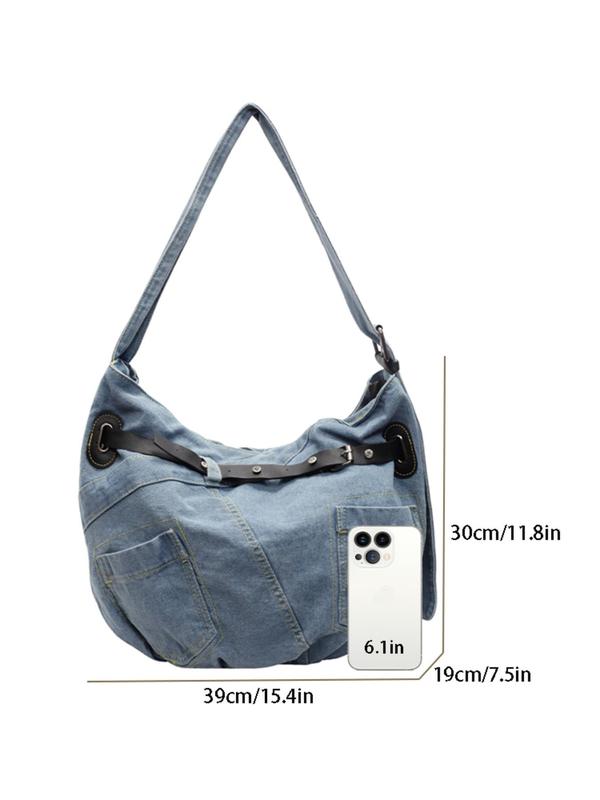 Fashionable Denim Half Moon Bag, Casual Versatile Tote Bag for Women, Trendy All-match Commuting Crossbody Bag, Girl Fashionable Shopping Bag