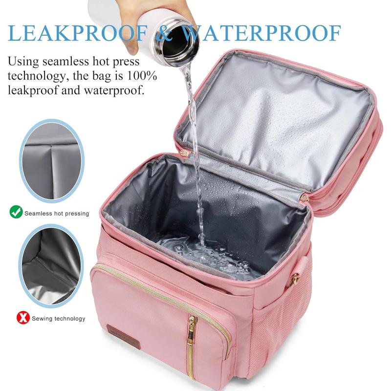 Lunch Bag & Lunch Box for Women Men Double Deck - Leakproof Insulated Soft Large Lunch Cooler Bag, Pink,15L