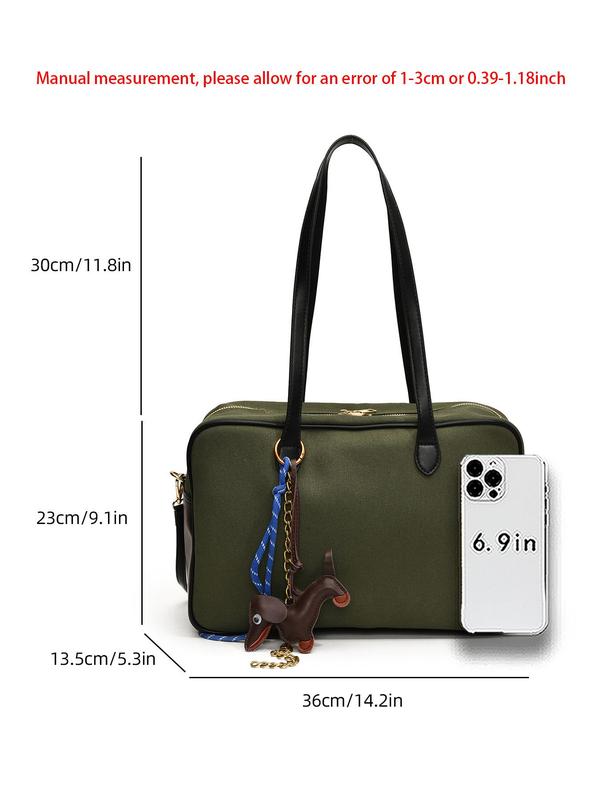 Women's Fashionable Dog Charm Tote Bag, Large Capacity Shoulder Bag for Work & Daily Used, Casual Trendy Versatile High-quality Daily Commuting Bag