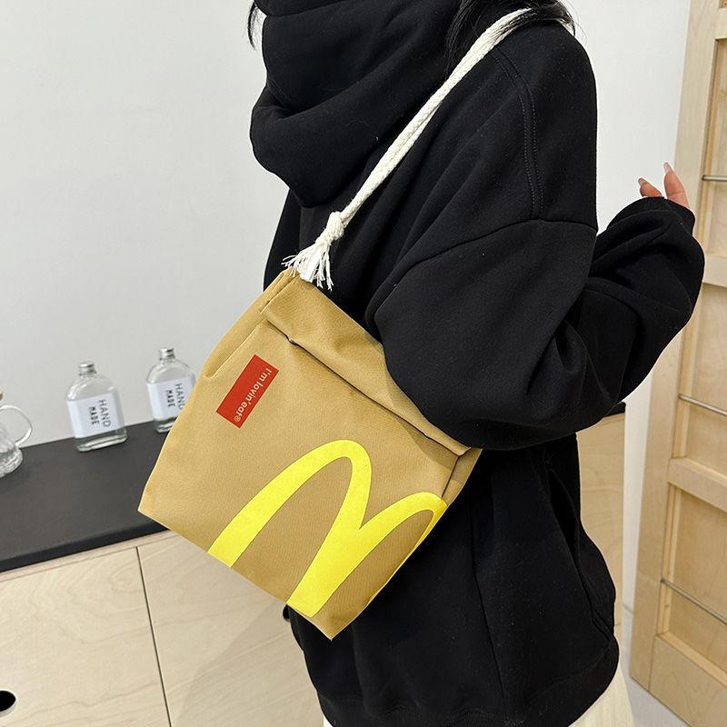 Funny McDonald's Backpack Retro Paper Bag Large Capacity Cute Personalized Casual Canvas Bag for Women Men