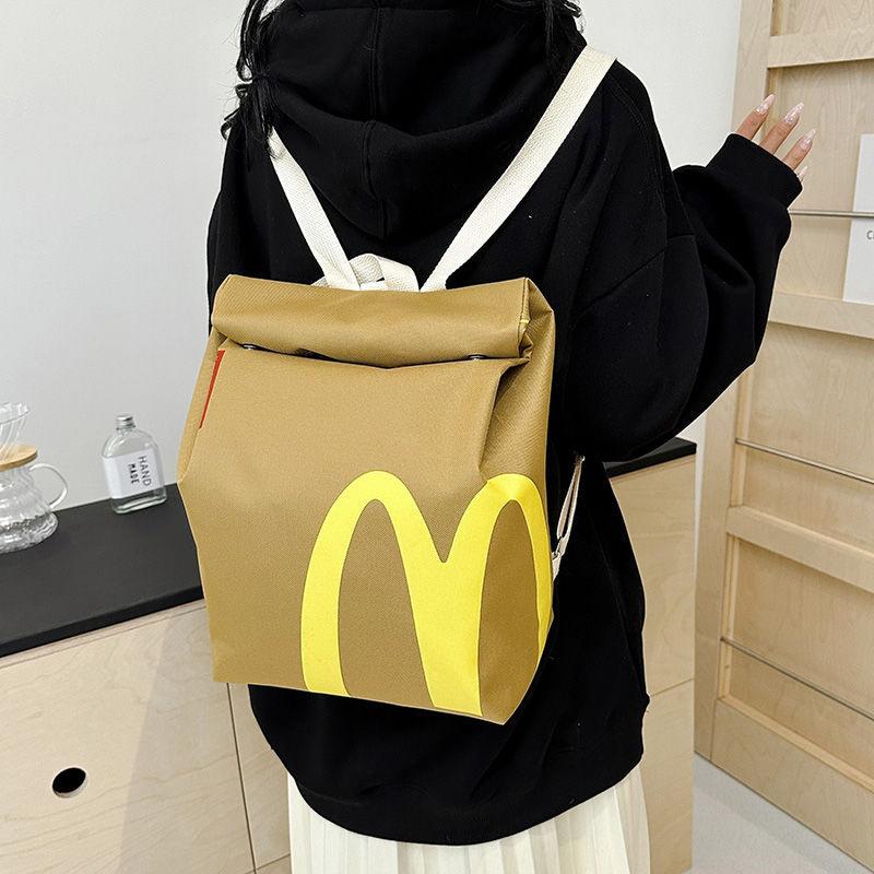 Funny McDonald's Backpack Retro Paper Bag Large Capacity Cute Personalized Casual Canvas Bag for Women Men