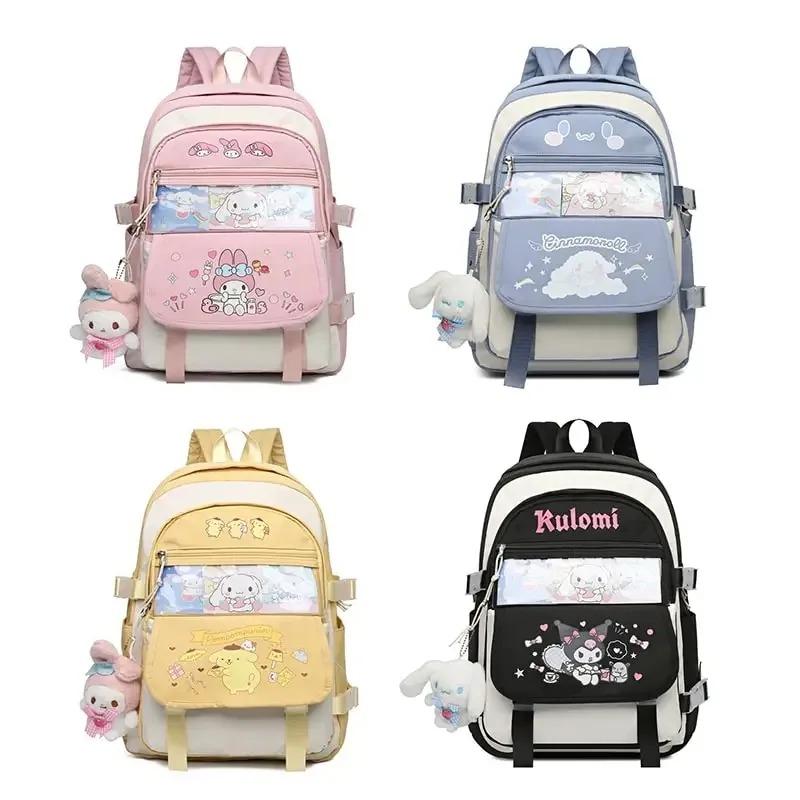 Sanrio Cartoon Kuromi Cinnamoroll Melody Student Backpack Sanrio Large Capacity School Bag Convenient Travel Cute Girls New 2024