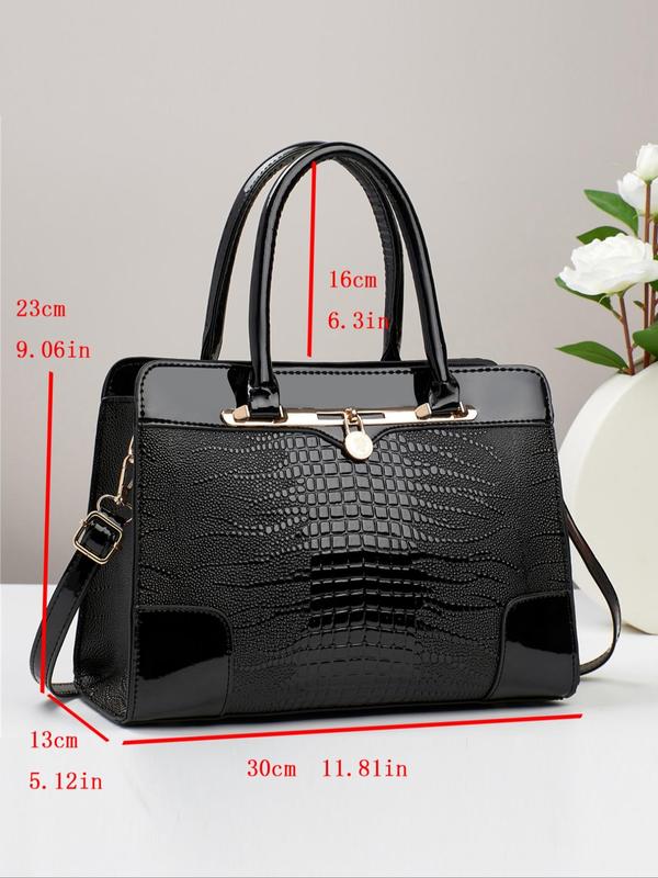 Women's Fashion Crocodile Embossed Handbag, Casual Large Capacity Zipper Crossbody Bag, Versatile Handbag for Daily Use