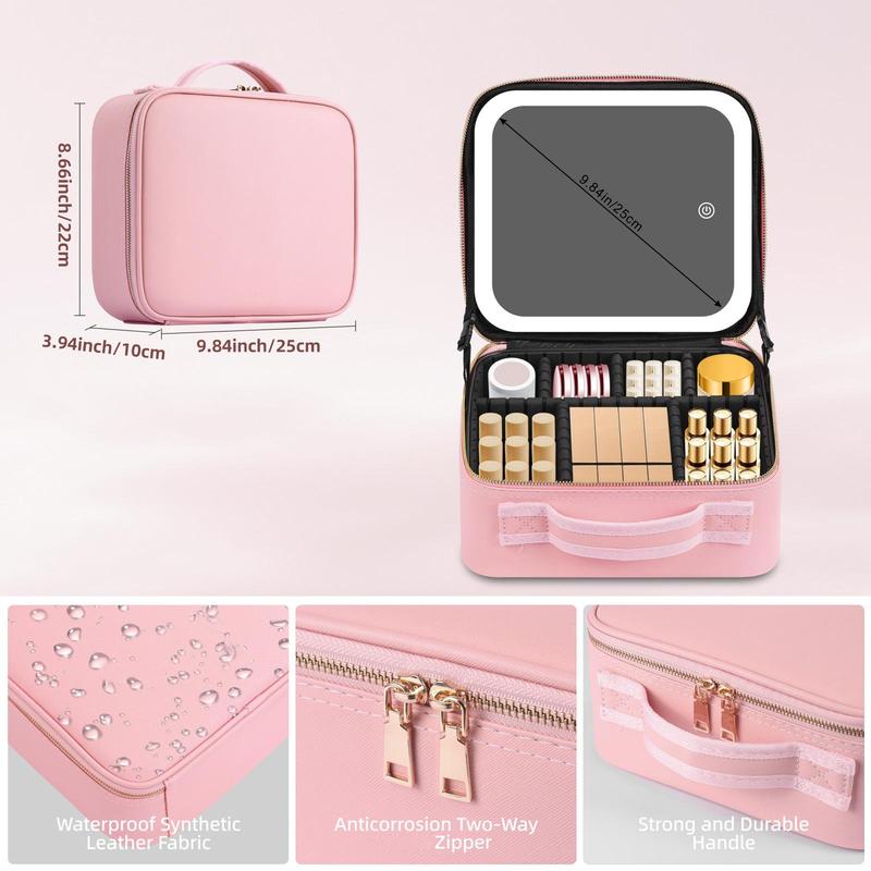 Makeup Bag with LED Light Mirror, 1 Box Portable Travel Makeup Case with Brush Plate, Large Capacity Adjustable Makeup Case for Home & Travel