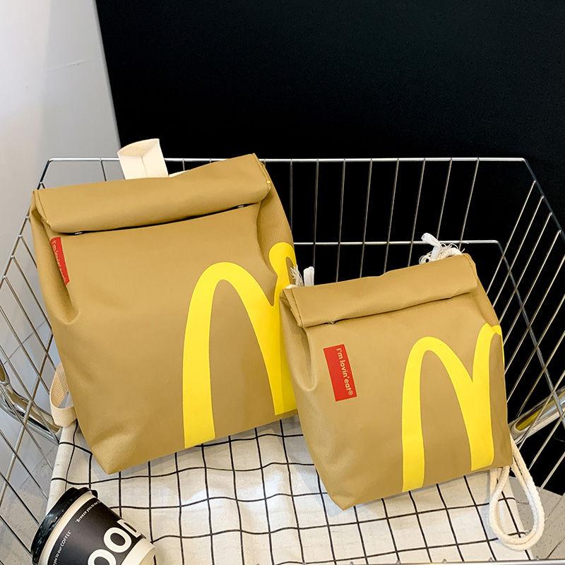 Funny McDonald's Backpack Retro Paper Bag Large Capacity Cute Personalized Casual Canvas Bag for Women Men