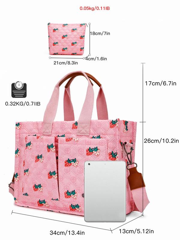 Women's Fashionable Random Print Tote Bag Set, Large Capacity Multi-pocket Shoulder Bag & Pouch, Casual Trendy Versatile High-quality Daily Commuting Bag Set