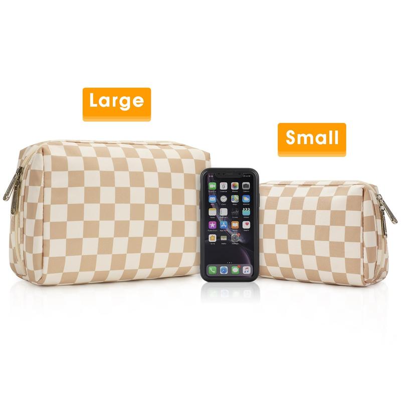 Large Checkered Makeup Bag Zipper Pouch Travel Cosmetic Bag Organizer for Women