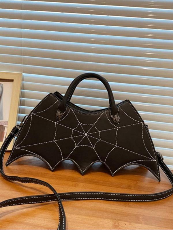 Women's Fashionable Spider Web & Bat Design Crossbody Bag, Casual Pu Leather Zipper Shoulder Bag for Daily Used, Casual High-quality Daily Commuting Bag